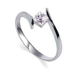 Marvelous .925 Sterling Silver Band Princess Cut Clear Cubic Zirconia Solitaire Slim Promise Ring