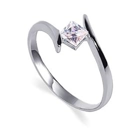 Marvelous .925 Sterling Silver Band Princess Cut Clear Cubic Zirconia Solitaire Slim Promise Ring