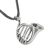 French Horn Instrument Silver Tone Pewter Pendant Necklace