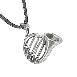 French Horn Instrument Pewter Pendant Necklace