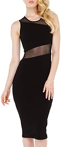 Jollypicks Women's Sexy Elegant Tulle Splice Sleeveless Mid Length Sheath Dress Black XS