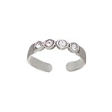 Sterling Silver Round Clear Crystal Toe Ring