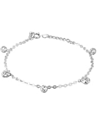 14K Italian White Gold Diamond Cut Ball and Puff Heart Station Anklet (8"), Women Jewelry in Gift Box