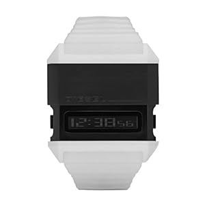 Diesel Unisex White Silicone Watch Dz7201 With Black Sliding Facade Over Digital Display Diesel Unisex White Silicone Watch Dz7201 With Black Sliding Facade Over Digital Display