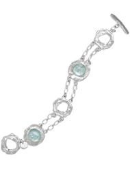 7.5" Double Strand Round Textured Silver and Roman Glass Toggle Bracelet