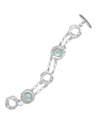 7.5" Double Strand Round Textured Silver and Roman Glass Toggle Bracelet