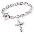 Sterling Silver and White Cubic Zirconium Cross 7.5-inch Toggle Bracelet