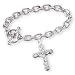 Sterling Silver and White Cubic Zirconium Cross 7.5-inch Toggle Bracelet