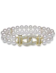 6.5x7mm AAA Quality Japanese Akoya Double Strand Bracelet - 7 inches (Link Clasp)