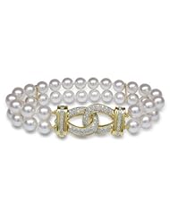 6.5x7mm AAA Quality Japanese Akoya Double Strand Bracelet - 8 inches (Link Clasp)