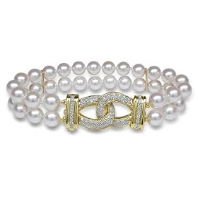 6.5x7mm AAA Quality Japanese Akoya Double Strand Bracelet - 7 inches (Link Clasp)