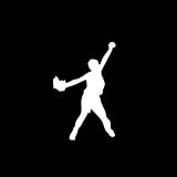 Softball Pitcher Girl Window Decal Sticker White 5"