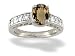 14K White Gold Genuine Oval Smoky Quartz and Diamond Ring