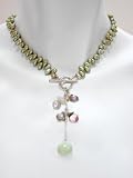 Green Freshwater Pearl Necklace with Pearl and Semiprecious Stone Drop