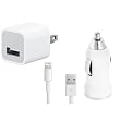 USB Cable, Car Charger 5V 1A White with AC Wall Charger Adapter for iPhone 5