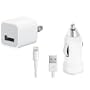 USB Cable, Car Charger 5V 1A White with AC Wall Charger Adapter for iPhone 5