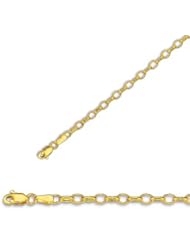 7" 14K Yellow Gold 3.2mm (1/8") Polished Diamond Cut Oval Rolo Chain w/ Lobster Clasp