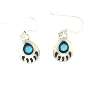 Sterling-silver Navajo Bear claw and turquoise drop-earrings