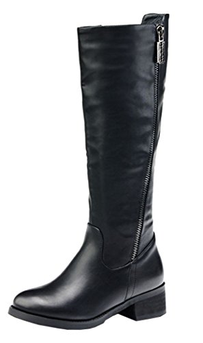 Laikakingdom Women’s Fashion Genuine Leather Zipper Closure Style Long Boots(7 B(M) US, Black)