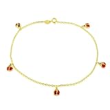 Ladybug Charm Anklet in 10K Yellow Gold - 9.5