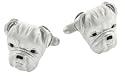 Rhodium plated British bulldog dog cufflinks with black crystal eyes with presentation box