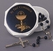 6 Christian My First Communion Black & White Boxes with Rosary Beads #40188
