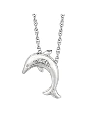 18" 1.1mm (0.04") Rhodium Plated Polished Cable Chain w/ .02ctw Diamond Dolphin Pendant 925 Sterling Silver