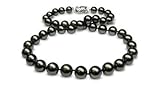 9 x 9.5mm natural color Black Tahitian south sea round cultured pearl necklace 18