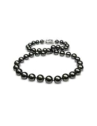 9 x 9.5mm natural color Black Tahitian south sea round cultured pearl necklace 18"