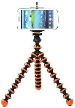 BlueMart ® Octopus Style Portable and Adjustable Tripod Stand with Retractable Holder for Apple iPhone 3G 3GS 4 4S 5 Samsung Galaxy s3 i9300 s4 i9500 Samsung Galaxy s5 Plus BlueMart Cable Tie (Black & Orange)