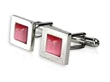 Trendy Pink Solitaire Catseye Cufflinks in Silver Frame with Presentation Box