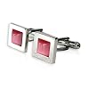 Trendy Pink Solitaire Catseye Cufflinks in Silver Frame with Gift Box