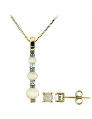 Vermeil Journey Diamond and Simulated Opal Pendant and Earrings Set