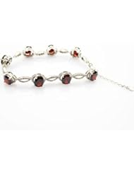 925 Silver Jewelry Created 7x9mm Oval Garnet and Clear Cz Diamonds Link Bracelet
