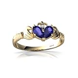 14K Yellow Gold Pear Created Sapphire Celtic Claddagh Ring