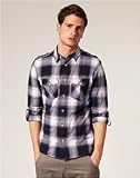 Mens Navy Blue Asos Glen Large Check Shirt 100% Cotton