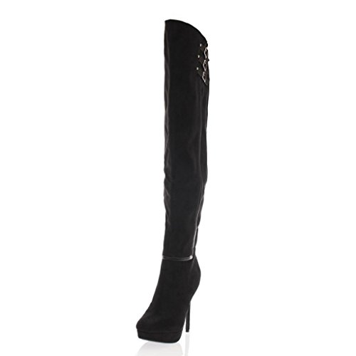Faux Suede Leatherette Triple Buckled Strap Collar Over the Knee OTK Thigh High Boot BK10