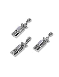 Sterling Silver Mother of Pearl Onyx Four Block Rectangular Marcasite Earring Pendant Set