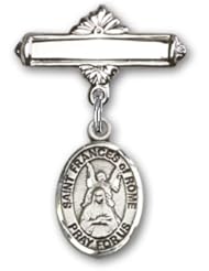 Sterling Silver Baby Badge with St. Frances of Rome Charm and Polished Badge Pin