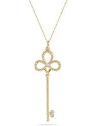 0.10 Cts Diamond Clover Key Pendant in 14K Yellow Gold