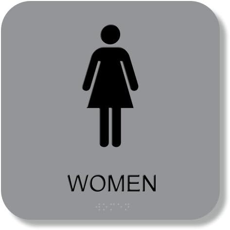 ADA Compliant 8"x8" Women Restroom Sign with Braille (Driftwood Gray/Black)