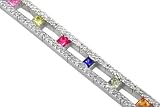 14KT White Gold 3.31 cttw. Multi-Sapphire & Diamond Bracelet