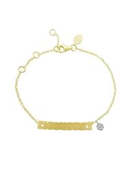 Meira T Solid Silver Vermeil Engravable ID accented with Diamond Disc Charm Bracelet for Little Girls Kids & Toddler