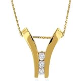 14K Yellow Gold 3-Stone Diamond Pendant with Chain