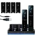 (B) Nintendo Wii Black Quad MotionPlus Charging Charge Dock Station with 4x Rechargeable Battery Plus LED Light for Remote Control Plus + Free Mains Adapter (Compatible with or without MotionPlus) - iZKA™ One Stop Shop For All Your Accessory Needs