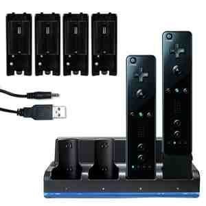 iBox - (B) iPro Nintendo Wii Black Quad MotionPlus Charging Charge Dock Station with 4x Rechargeable Battery Plus LED Light for Remote Control Plus + Free Mains Adapter (Compatible with or without MotionPlus)