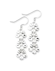 Sterling Silver Triple Flower Dangle Wire Earrings QE4163"