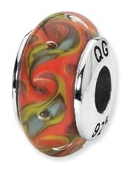 Sterling Silver Red And Teal Swirl Hand-blown Glass Charm