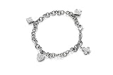 14K White Gold Link Bracelet with Pave Set Diamond Charms.