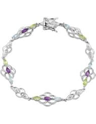Clevereves Sterling Silver 05.00X02.50 mm Genuine Amethyst, Peridot & Sky Blue Topaz Bracelet